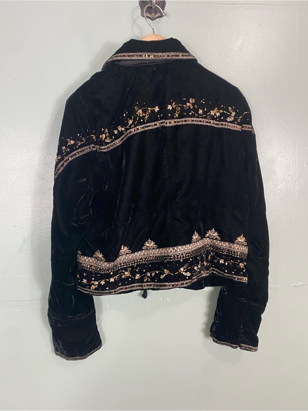 Free People Maxxie Embellished Velvet Jacket Black Small Beaded - Picture 6 of 10